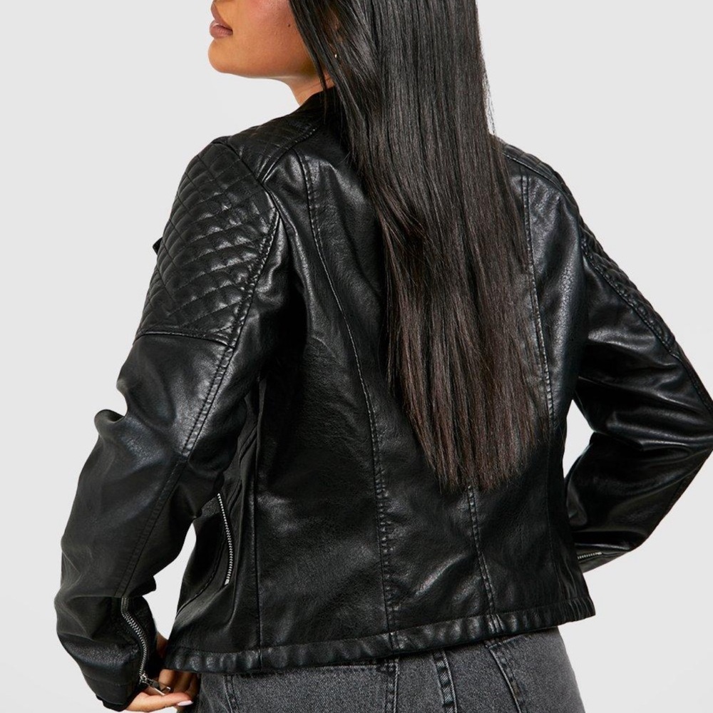 FAUX LEATHER BIKER JACKET - Black